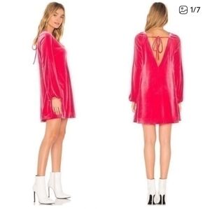 Free People Mischa hot pink velvet long sleeve mini dress